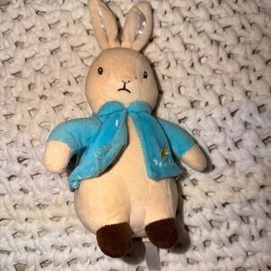 Beige Bunny Plush with Blue Jacket - Soft Stuffed Animal